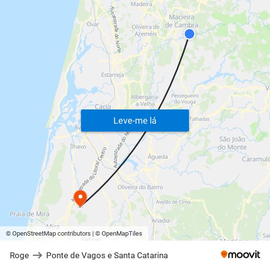 Roge to Ponte de Vagos e Santa Catarina map