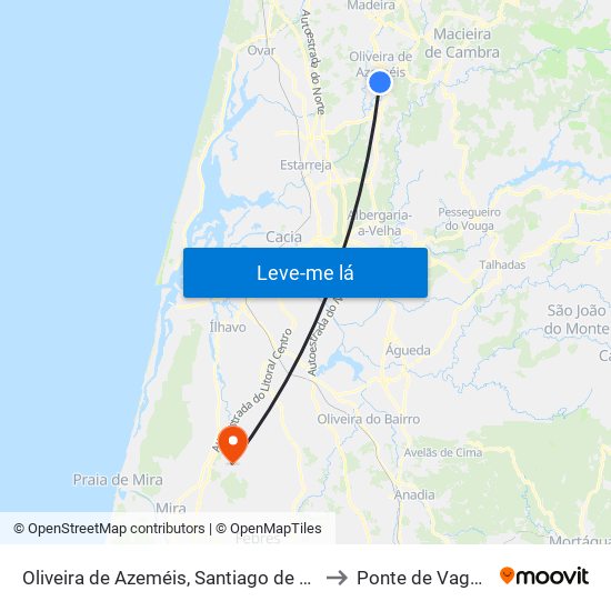 Oliveira de Azeméis, Santiago de Riba-Ul, Ul, Macinhata da Seixa e Madail to Ponte de Vagos e Santa Catarina map