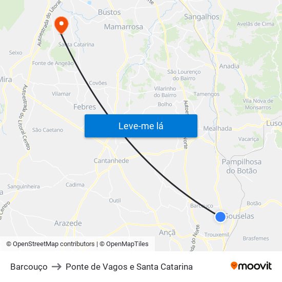 Barcouço to Ponte de Vagos e Santa Catarina map