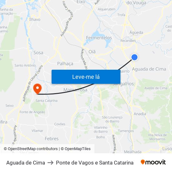 Aguada de Cima to Ponte de Vagos e Santa Catarina map