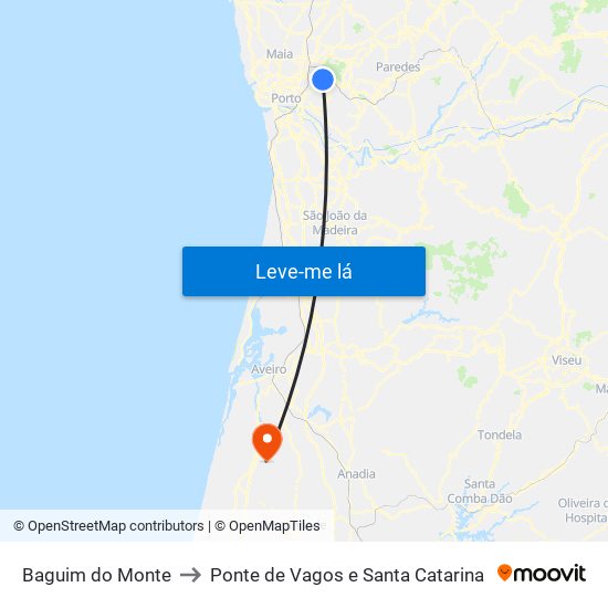 Baguim do Monte to Ponte de Vagos e Santa Catarina map