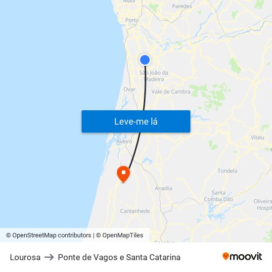 Lourosa to Ponte de Vagos e Santa Catarina map