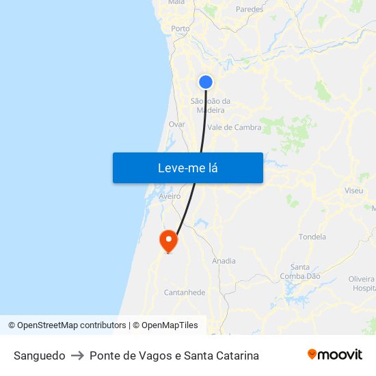 Sanguedo to Ponte de Vagos e Santa Catarina map