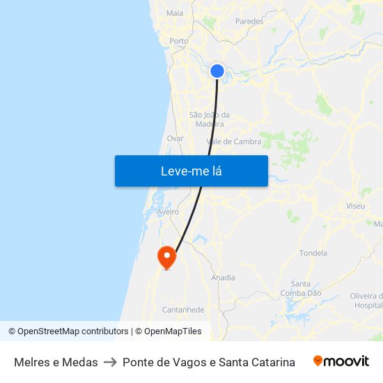 Melres e Medas to Ponte de Vagos e Santa Catarina map