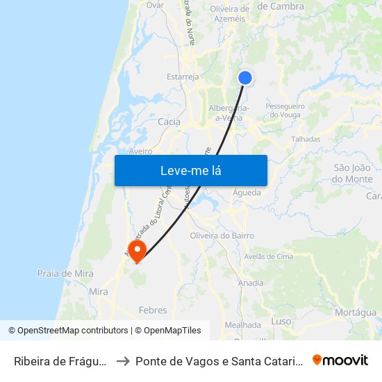 Ribeira de Fráguas to Ponte de Vagos e Santa Catarina map