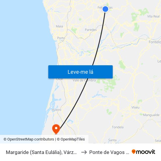Margaride (Santa Eulália), Várzea, Lagares, Varziela e Moure to Ponte de Vagos e Santa Catarina map