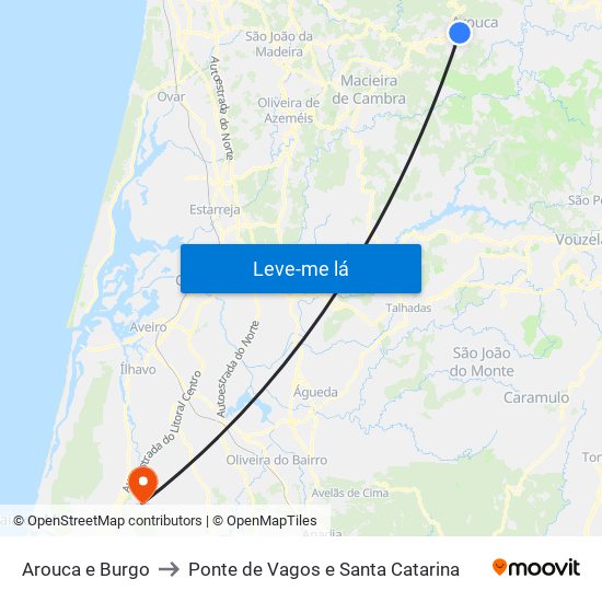 Arouca e Burgo to Ponte de Vagos e Santa Catarina map