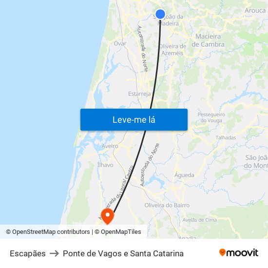 Escapães to Ponte de Vagos e Santa Catarina map