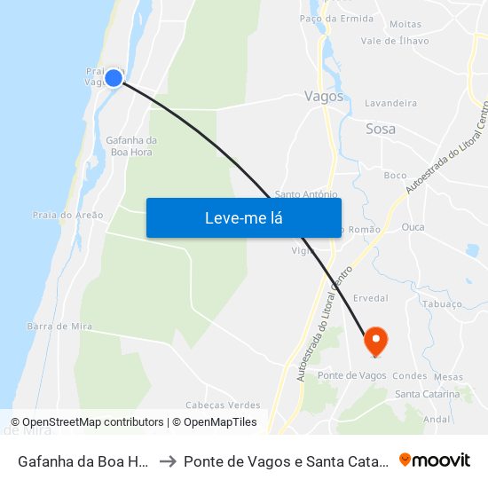 Gafanha da Boa Hora to Ponte de Vagos e Santa Catarina map