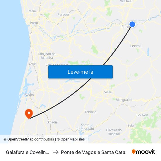 Galafura e Covelinhas to Ponte de Vagos e Santa Catarina map