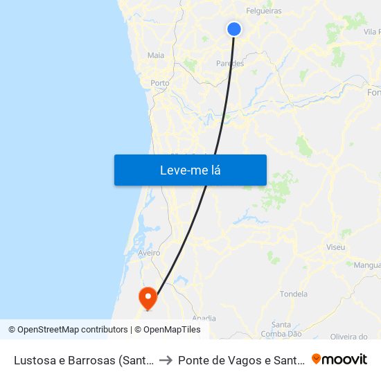 Lustosa e Barrosas (Santo Estêvão) to Ponte de Vagos e Santa Catarina map
