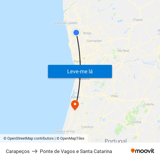 Carapeços to Ponte de Vagos e Santa Catarina map