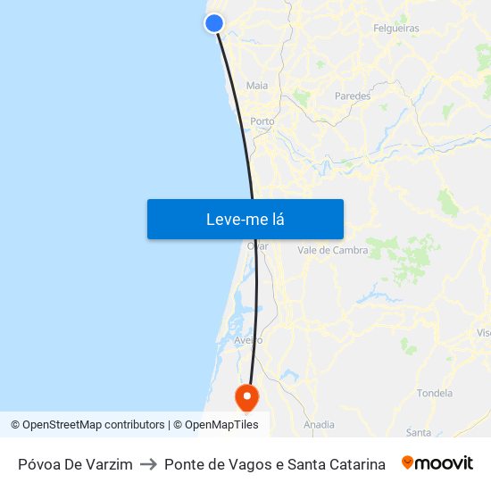 Póvoa De Varzim to Ponte de Vagos e Santa Catarina map