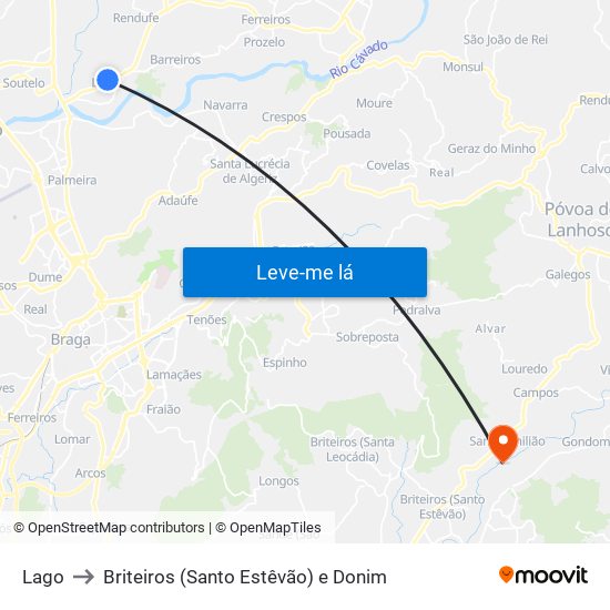 Lago to Briteiros (Santo Estêvão) e Donim map