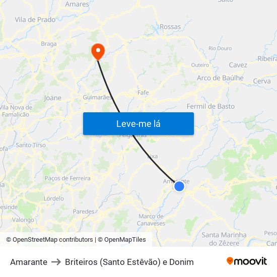 Amarante to Briteiros (Santo Estêvão) e Donim map