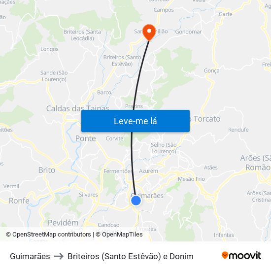 Guimarães to Briteiros (Santo Estêvão) e Donim map