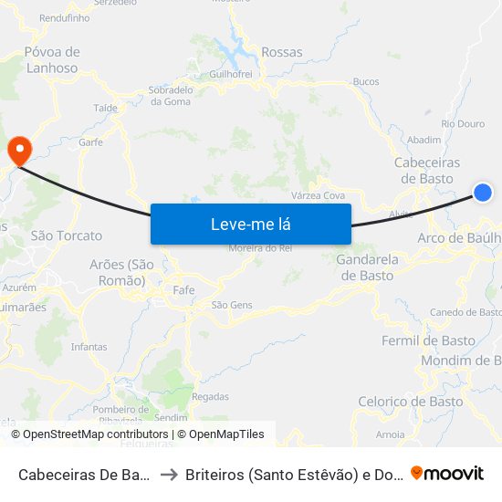 Cabeceiras De Basto to Briteiros (Santo Estêvão) e Donim map
