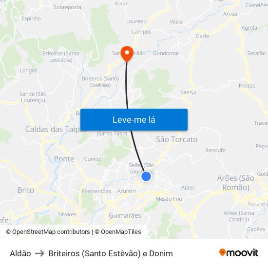 Aldão to Briteiros (Santo Estêvão) e Donim map