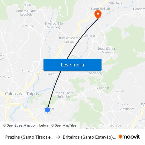 Prazins (Santo Tirso) e Corvite to Briteiros (Santo Estêvão) e Donim map