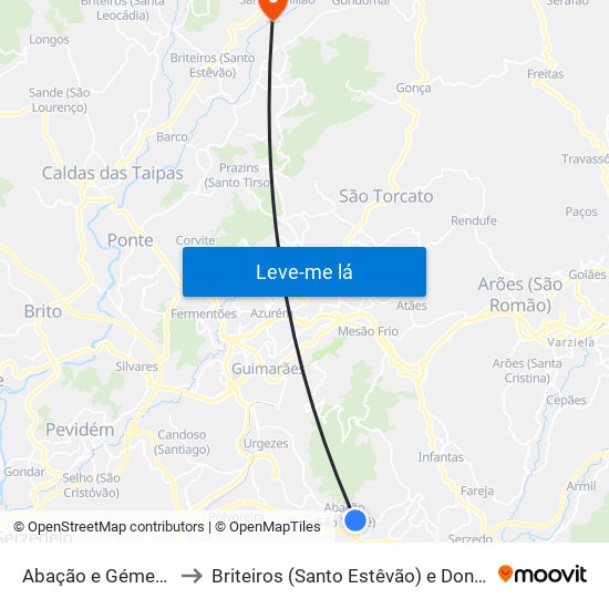 Abação e Gémeos to Briteiros (Santo Estêvão) e Donim map
