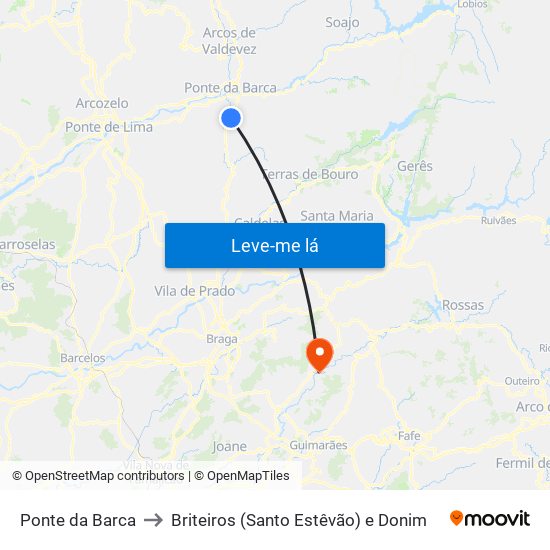 Ponte da Barca to Briteiros (Santo Estêvão) e Donim map