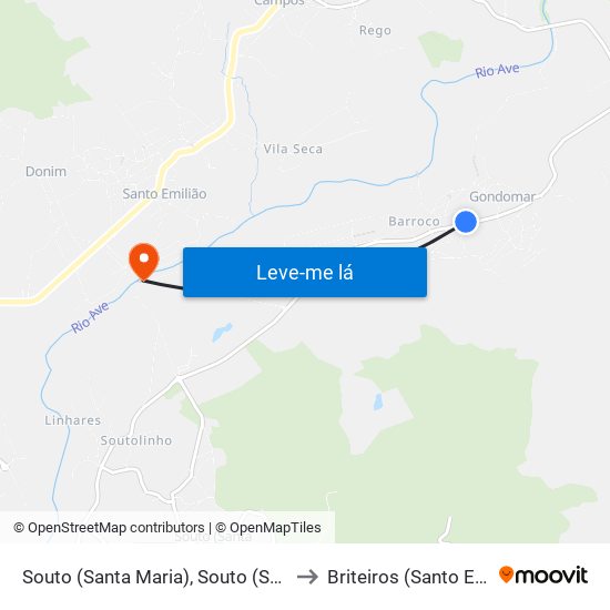 Souto (Santa Maria), Souto (São Salvador) e Gondomar to Briteiros (Santo Estêvão) e Donim map