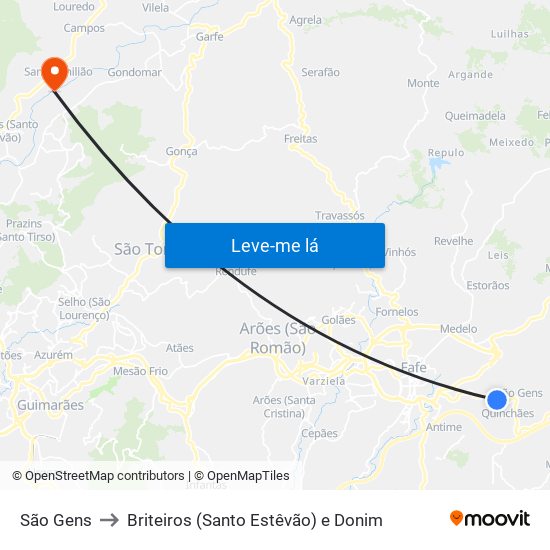 São Gens to Briteiros (Santo Estêvão) e Donim map