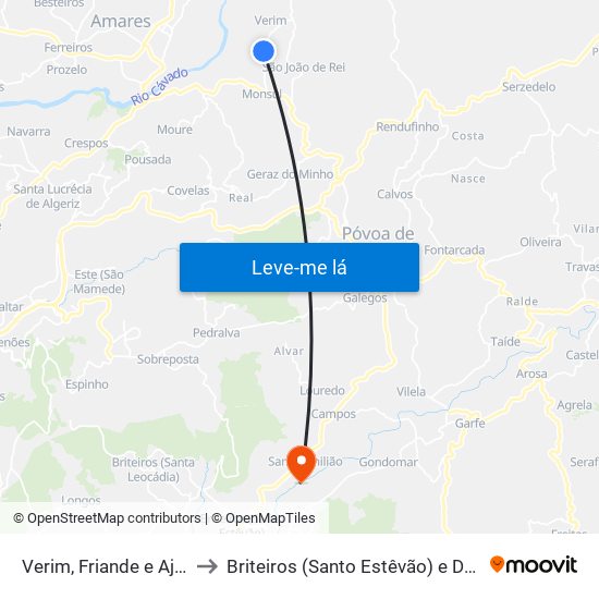 Verim, Friande e Ajude to Briteiros (Santo Estêvão) e Donim map