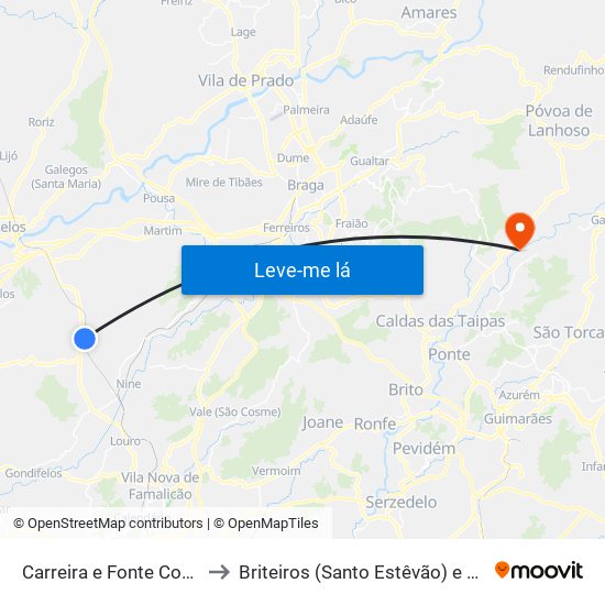 Carreira e Fonte Coberta to Briteiros (Santo Estêvão) e Donim map