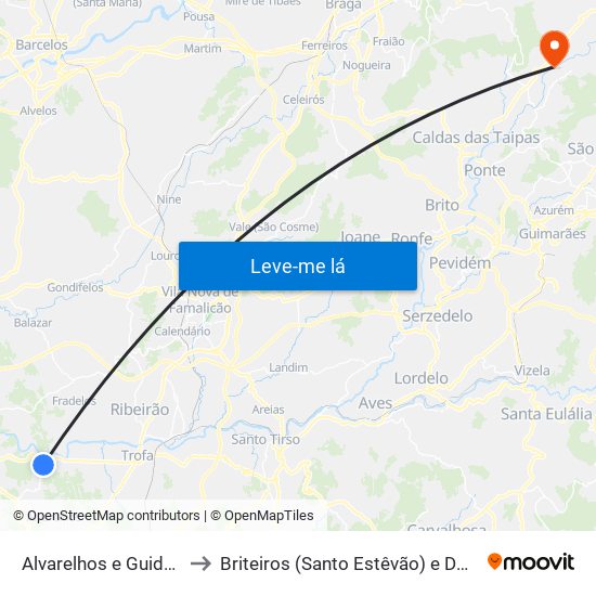 Alvarelhos e Guidões to Briteiros (Santo Estêvão) e Donim map
