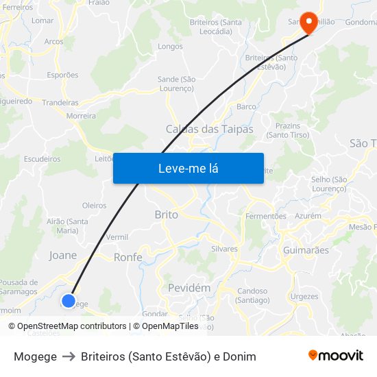 Mogege to Briteiros (Santo Estêvão) e Donim map