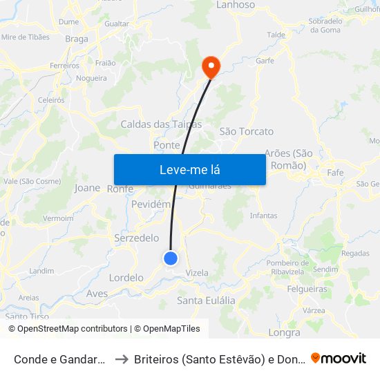 Conde e Gandarela to Briteiros (Santo Estêvão) e Donim map