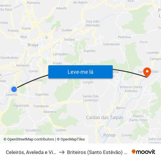 Celeirós, Aveleda e Vimieiro to Briteiros (Santo Estêvão) e Donim map