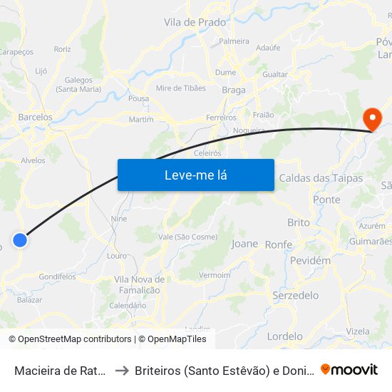 Macieira de Rates to Briteiros (Santo Estêvão) e Donim map