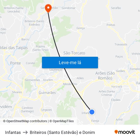 Infantas to Briteiros (Santo Estêvão) e Donim map