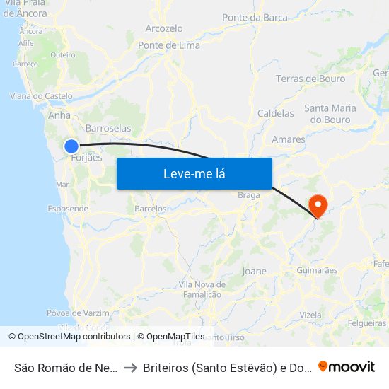 São Romão de Neiva to Briteiros (Santo Estêvão) e Donim map