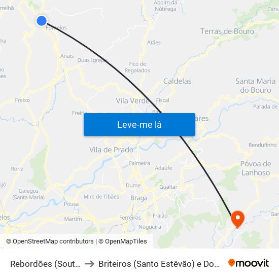 Rebordões (Souto) to Briteiros (Santo Estêvão) e Donim map