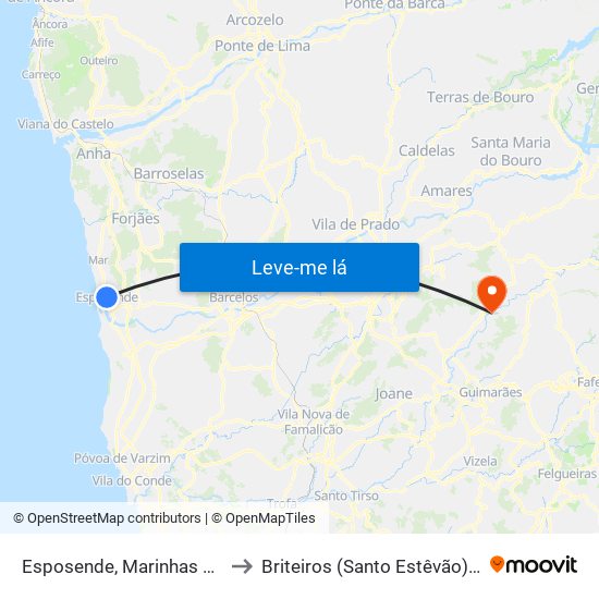Esposende, Marinhas e Gandra to Briteiros (Santo Estêvão) e Donim map