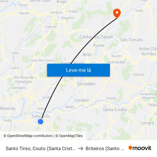 Santo Tirso, Couto (Santa Cristina e São Miguel) e Burgães to Briteiros (Santo Estêvão) e Donim map