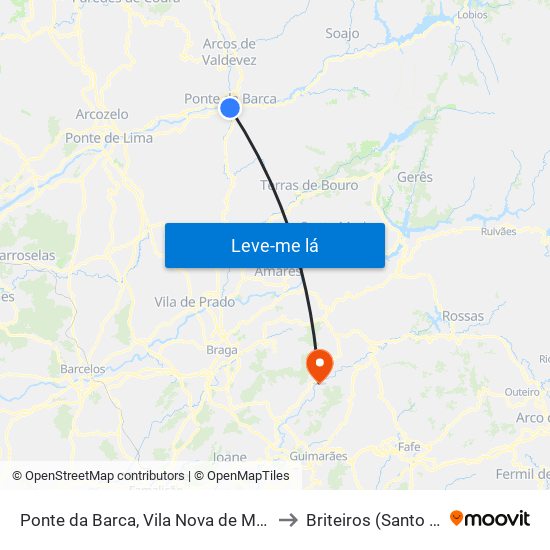 Ponte da Barca, Vila Nova de Muía e Paço Vedro de Magalhães to Briteiros (Santo Estêvão) e Donim map