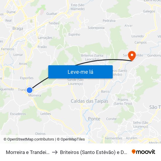 Morreira e Trandeiras to Briteiros (Santo Estêvão) e Donim map