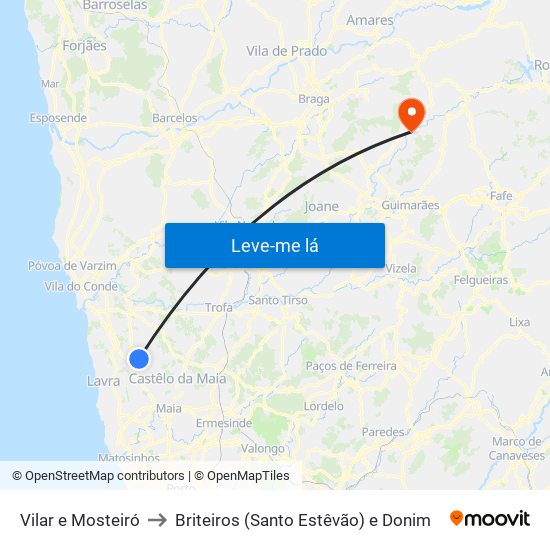 Vilar e Mosteiró to Briteiros (Santo Estêvão) e Donim map