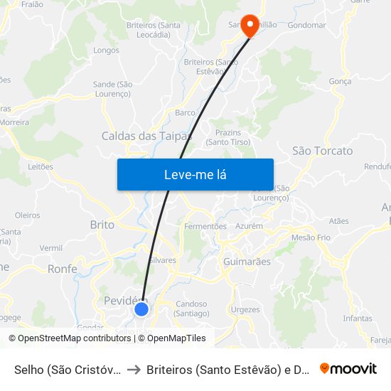Selho (São Cristóvão) to Briteiros (Santo Estêvão) e Donim map