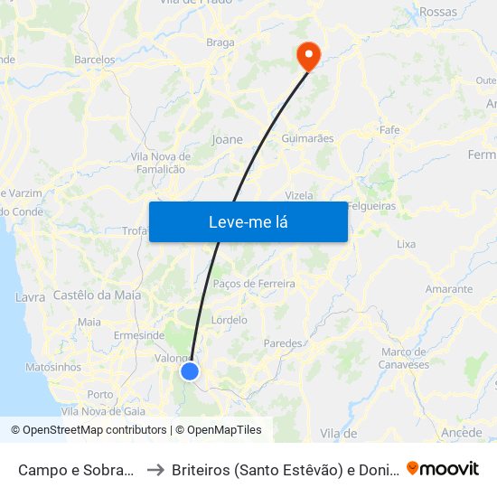 Campo e Sobrado to Briteiros (Santo Estêvão) e Donim map