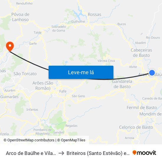 Arco de Baúlhe e Vila Nune to Briteiros (Santo Estêvão) e Donim map