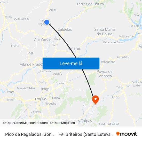 Pico de Regalados, Gondiães e Mós to Briteiros (Santo Estêvão) e Donim map