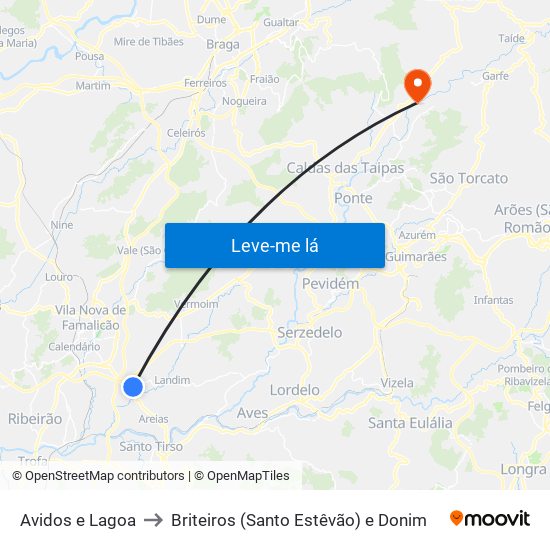 Avidos e Lagoa to Briteiros (Santo Estêvão) e Donim map