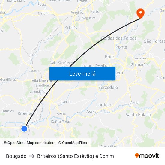 Bougado to Briteiros (Santo Estêvão) e Donim map