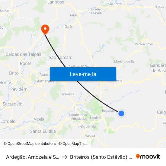 Ardegão, Arnozela e Seidões to Briteiros (Santo Estêvão) e Donim map