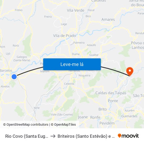 Rio Covo (Santa Eugénia) to Briteiros (Santo Estêvão) e Donim map